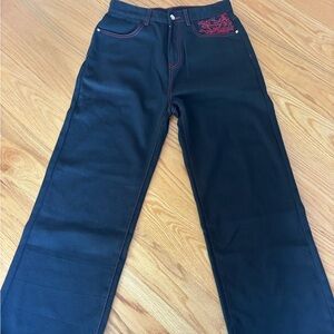 American Retro Jeans with Embroidered Winged Cross